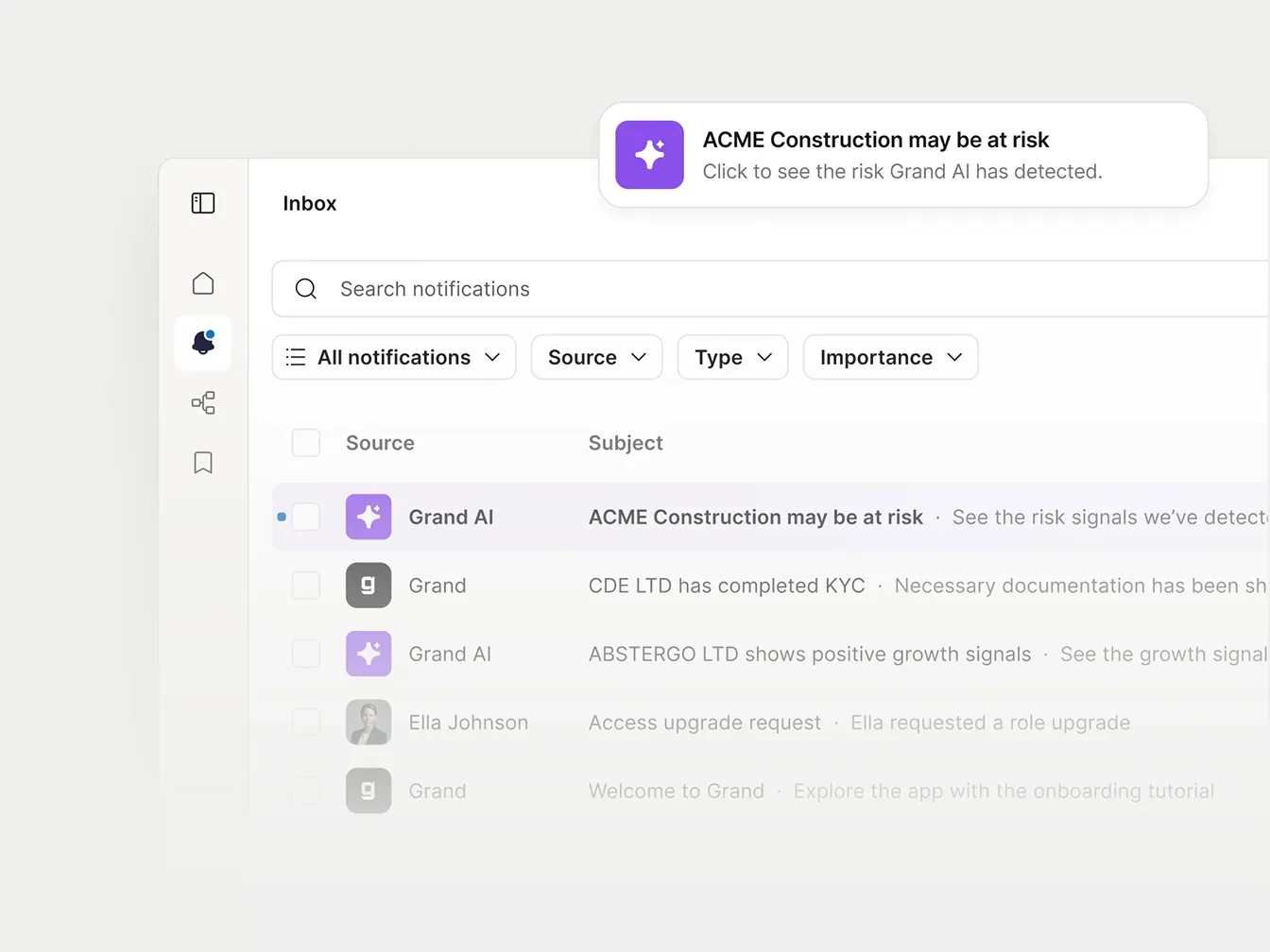 Grand inbox with a notification